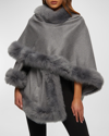 Gorski Cashmere Capelet With Lamb Shearling Trim In Light Gray