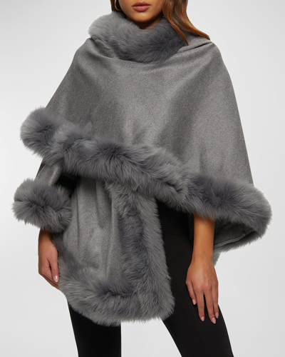 Gorski Cashmere Capelet With Lamb Shearling Trim In Light Gray