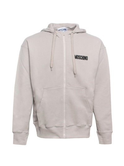 Moschino Teddy Bear-motif Zip-up Drawstring Hoodie In Grey