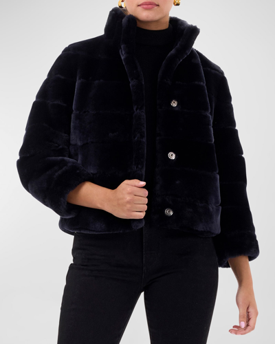 Gorski Horizontal Lamb Shearling Bracelet-sleeve Jacket In Black