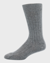Pantherella Men's Waddington Cashmere Ribbed Mid-calf Socks In Flannel Grey