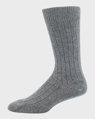 Pantherella Men's Cashmere Rib Crew Socks In Flannel Grey