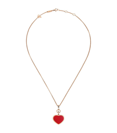 Chopard Rose Gold, Carnelian And Diamond Happy Hearts Pendant