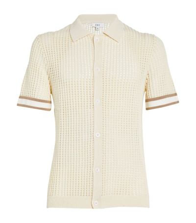 Che Open-knit Striped Polo Shirt In White