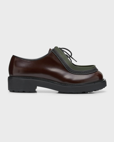 Prada Men's Diapason Spazz Wallabee Raised Rubber Edge Lace-up In Bruciatom