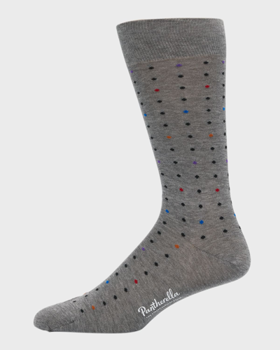 Pantherella Men's Mini Spot Fil D'ecosse Cotton Crew Socks In Mid Grey Mix 2