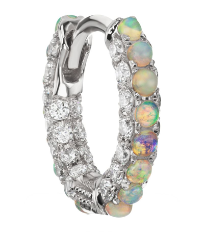 Maria Tash White Gold, White Diamond And Opal Hoop Single Hoop Earring (6.5mm)