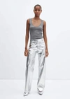 Mango Wideleg Foil Trousers Silver In Silver