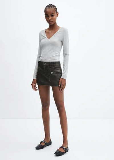 Mango V-neck T-shirt Light Heather Grey