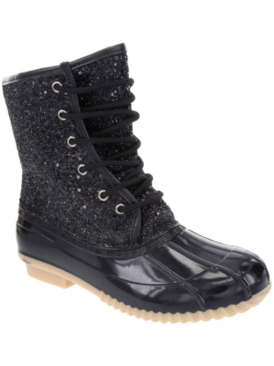 Sugar Skipper Womens Glitter Fleece-lined Combat & Lace-up Boots In Black