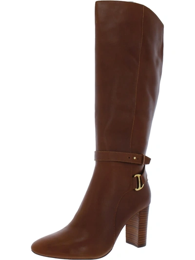 Lauren Ralph Lauren Makenna Womens Leather Zip-up Knee-high Boots In Brown