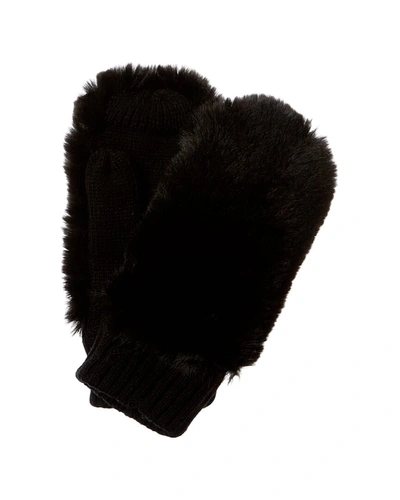 Surell Accessories Faux-fur Knit Mittens In Black