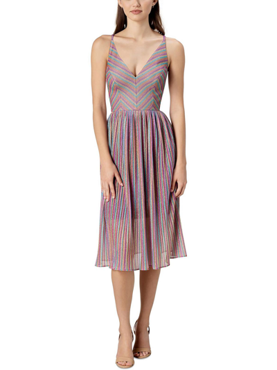 Dress The Population Womens Metallic Midi Cocktail And Party Dress In Pink