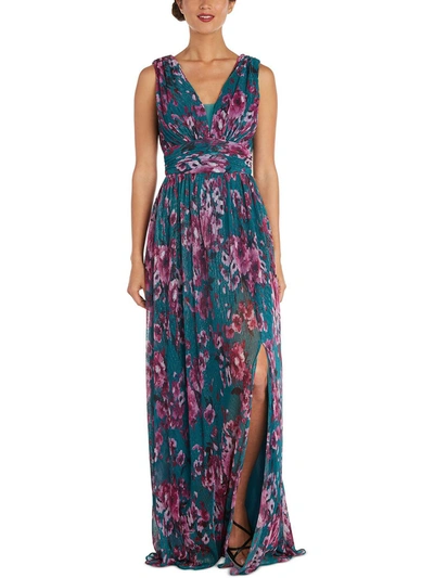 Nw Nightway Womens Pleated Maxi Evening Dress In Multi