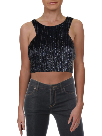 B Darlin Juniors Womens Sequined Sleeveless Crop Top In Blue