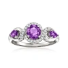 ROSS-SIMONS AMETHYST 3-STONE RING WITH . DIAMONDS IN STERLING SILVER