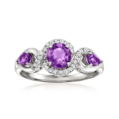 Ross-simons Amethyst 3-stone Ring With . Diamonds In Sterling Silver In Purple