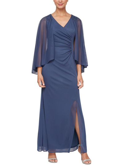 Slny Womens Ruched Maxi Evening Dress In Blue