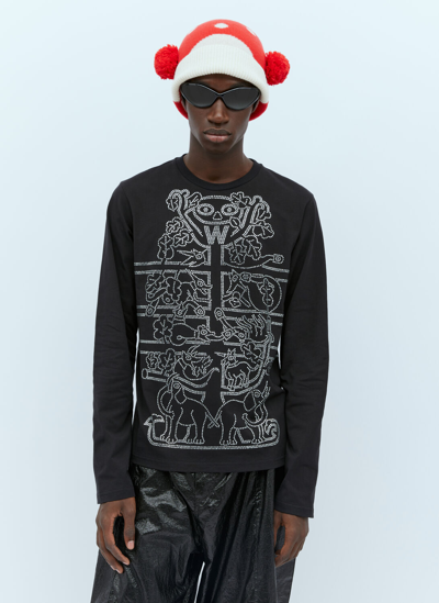 Walter Van Beirendonck Rhinestone Embellished Long Sleeve T-shirt In Black