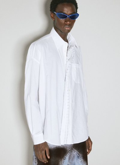 Y/project Hook And Eye-trim Crinkled-cotton Shirt In White