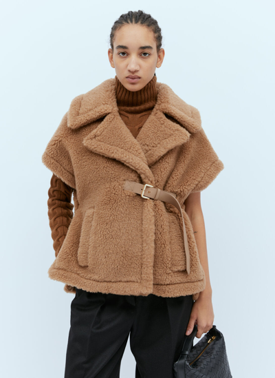 Max Mara Teddy Gilet Cape In Camel