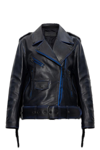 Off-white Contrast-trim Leather Jacket In Blue