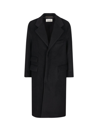 Saint Laurent Single-breasted Mid-length Coat In Black