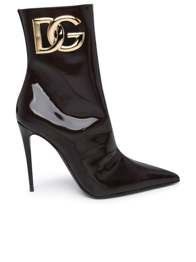 Dolce & Gabbana Lollo Chocolate Calf Leather Ankle Boots In Black