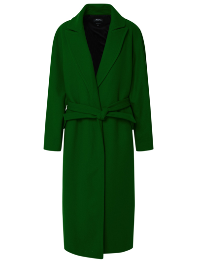 Apc Florence Coat In Green Virgin Wool Blend