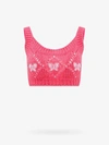 Alessandra Rich Wool Blend Top With Butterfly Embroideries In Pink