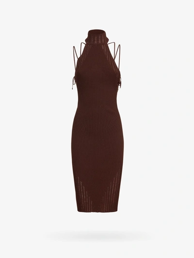 Andrea Adamo Ribbed Midi Dress In Brown