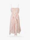 Chloé Ruched Ruffle Voile Midi Dress In Pink