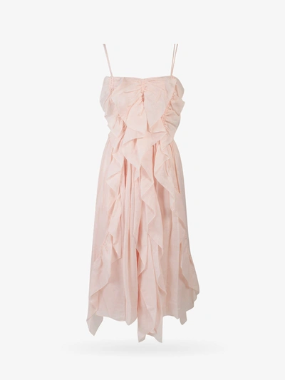Chloé Rouches Ramie Dress In Pink