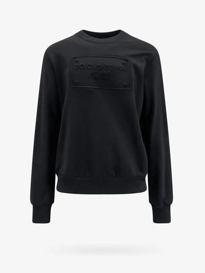 Dolce & Gabbana Logo Detail Cotton Sweatshirt In Black
