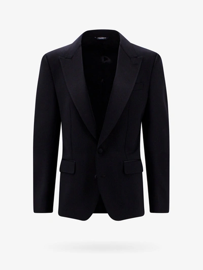 Dolce & Gabbana Satin Peak Lapel Blazers E Vests In Black