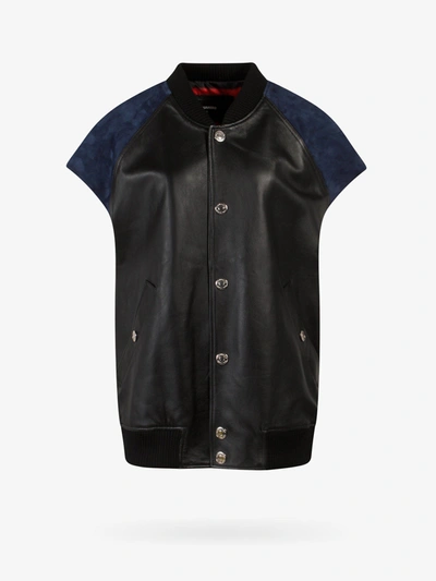 Dsquared2 Leather Over Bomber Waistcoat In Black