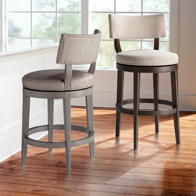 Frontgate Hunter Fully Upholstered Bar And Counter Stools In Stone Gray,performance Linen Creme Barstool