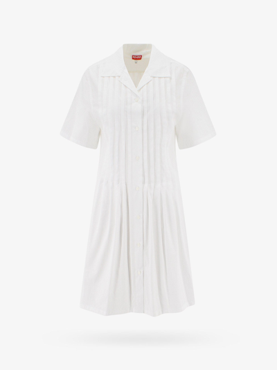 Kenzo Pleated-effect Short-sleeve Dress In White