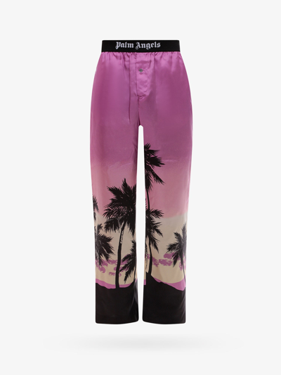 Palm Angels Printed Silk Pants In Purple