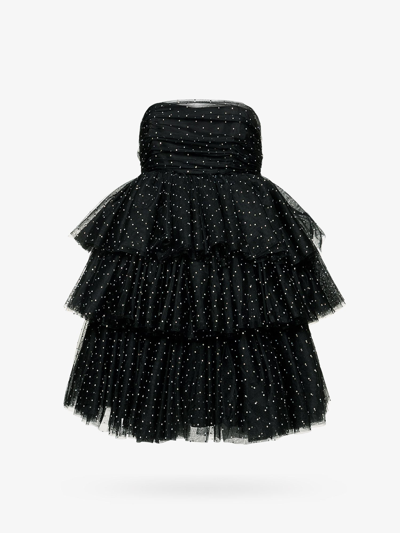 Rotate Birger Christensen Mesh Ruffle Mini Dress In Black