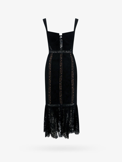 Self-portrait Lace Cotton-blend Midi Dress In Black