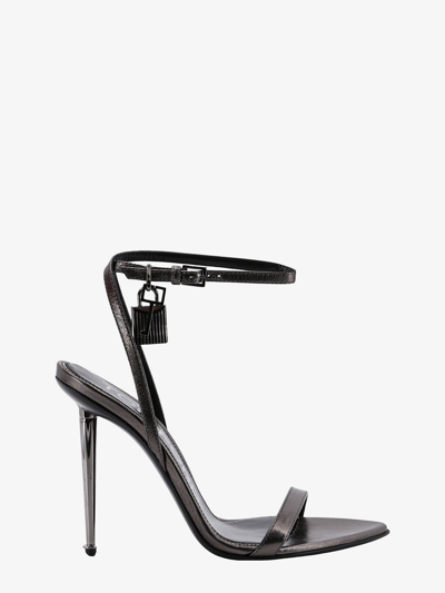 Tom Ford Padlock 120mm Leather Sandals In Silver