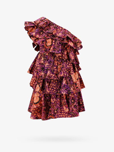 Ulla Johnson Ruffles Cotton Dress In Burgundy