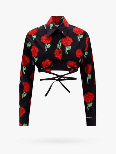 Versace Jeans Couture Roses Shirt In Black