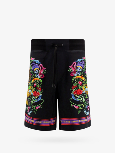 Versace Jeans Couture Floral-print Drawstring Shorts In Black