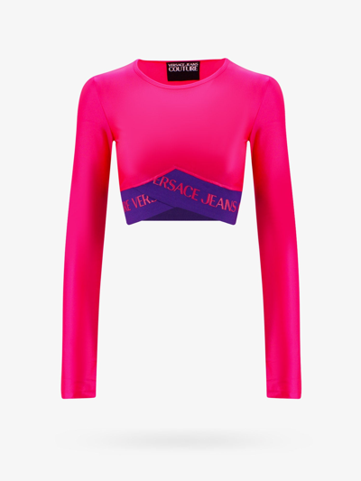 Versace Jeans Couture All-over Logo-print Top In Pink