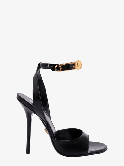 Versace Sandals In Black Leather