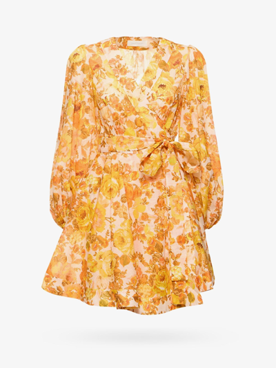 Zimmermann Raie Floral-print Cotton Mini Dress In Orange