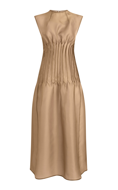 Khaite Wes Pleated Silk Maxi Dress In Toffee