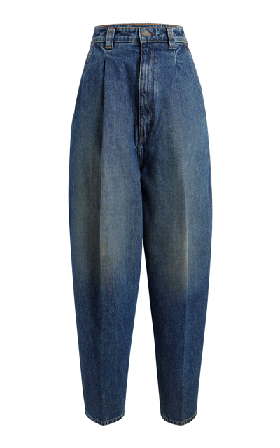 Khaite Ashford Pleated Tapered Jeans In Blue